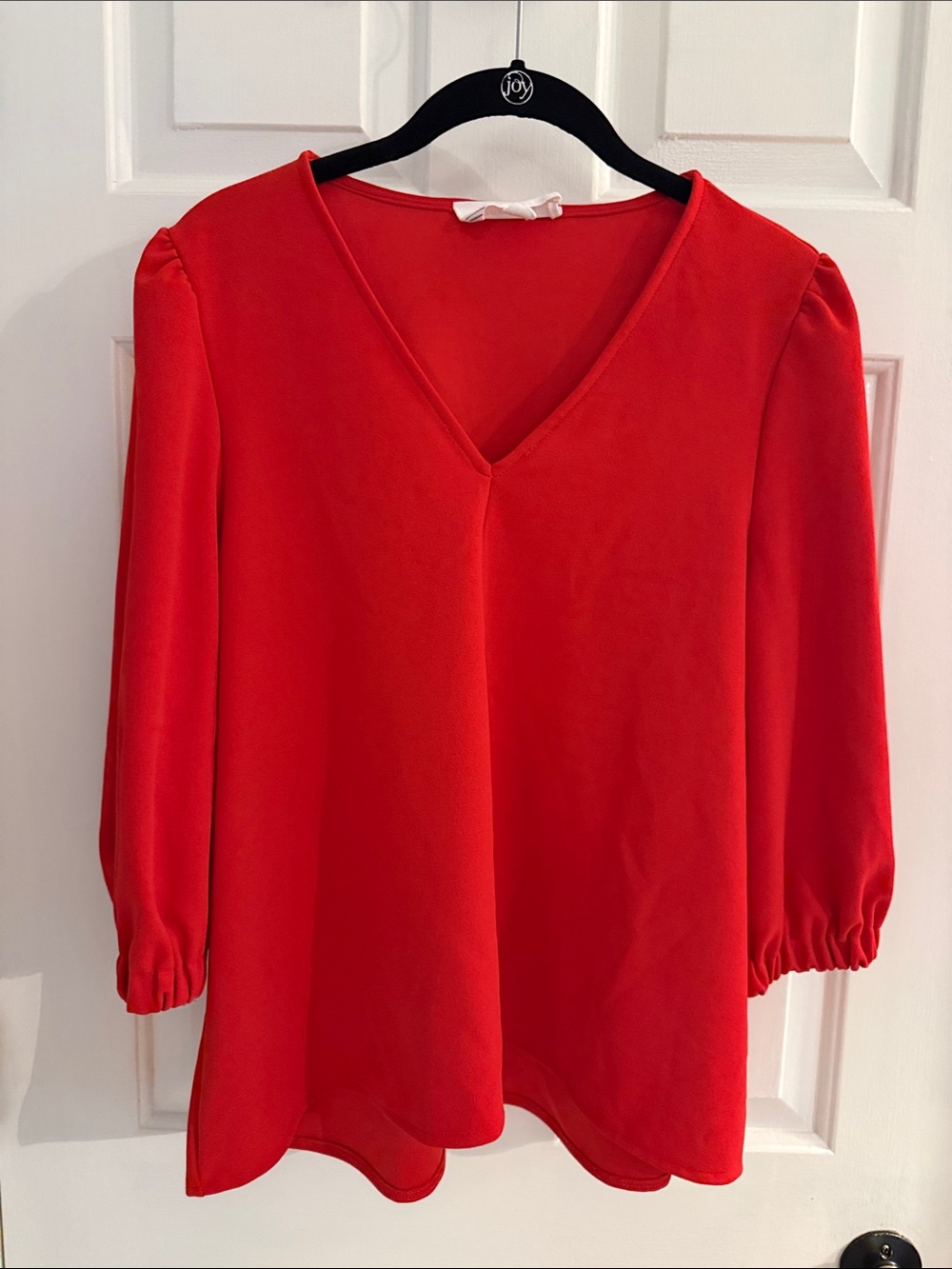 Pomander Place Bold Red V-Neck Puff Sleeve Blouse